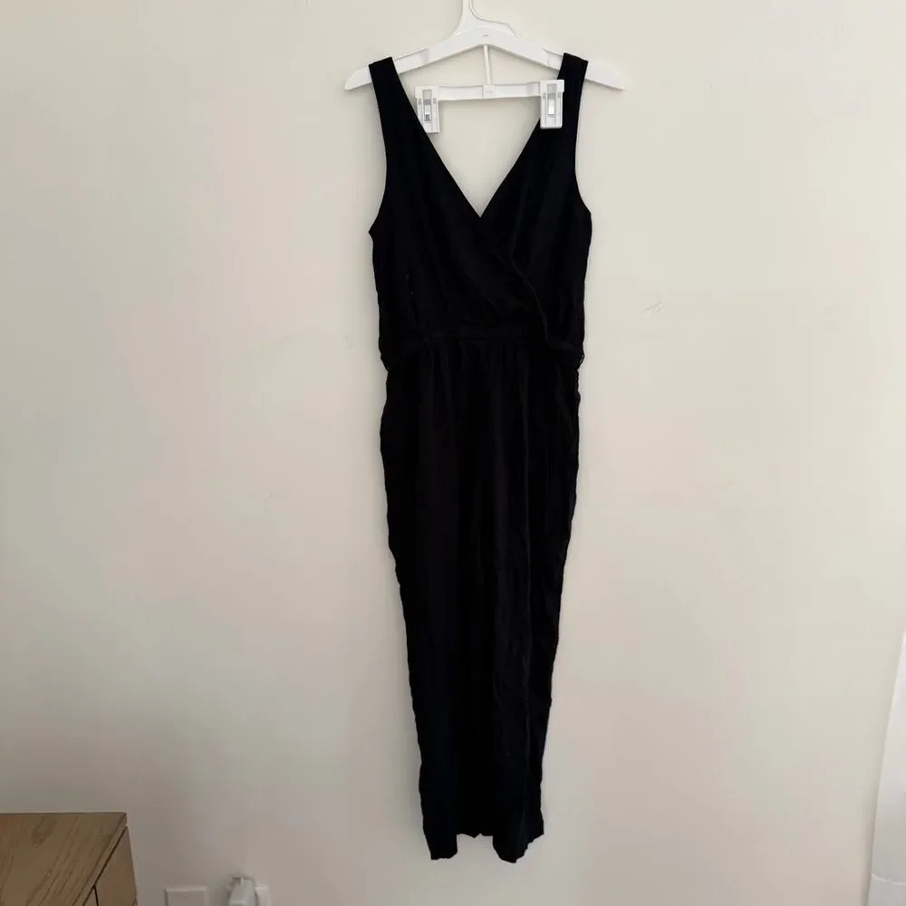 Abercrombie & Fitch Black Sleeveless Wrap Jumpsuit Minimalist Chic